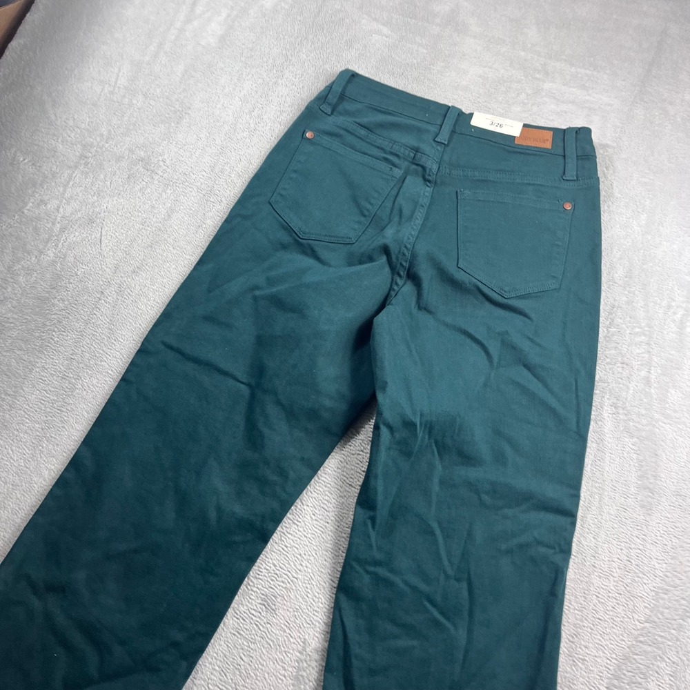 Judy Blue Womens High Waist Wide Leg Crop Teal Jeans Raw Hem JB88104 C Size 3/26 - Picture 11 of 12